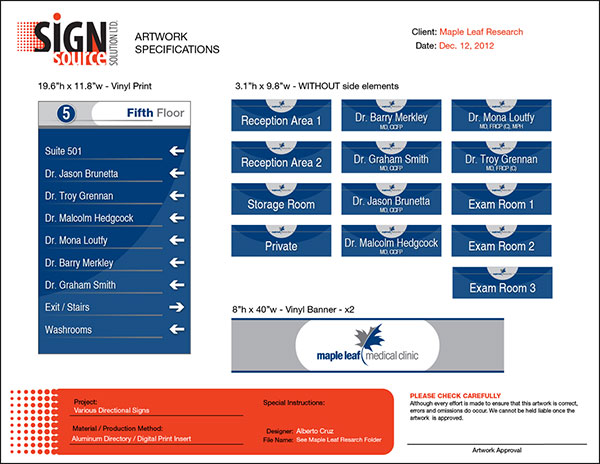 Approval Sheet for Directory Sign