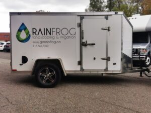 Custom Rainfrog Landscaping & Irrigation Trailer Decals In Vaughan, ON - Sign Source Solution