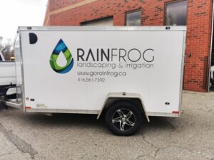 Custom Trailer Decals For Rainfrog Landscaping & Irrigation In Vaughan, ON - Sign Source Solution